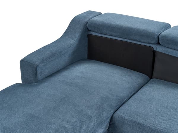 Vänstervänd Hörnsoffa med Schäslong Blå Klädsel Justerbara Nackstöd Modern Design