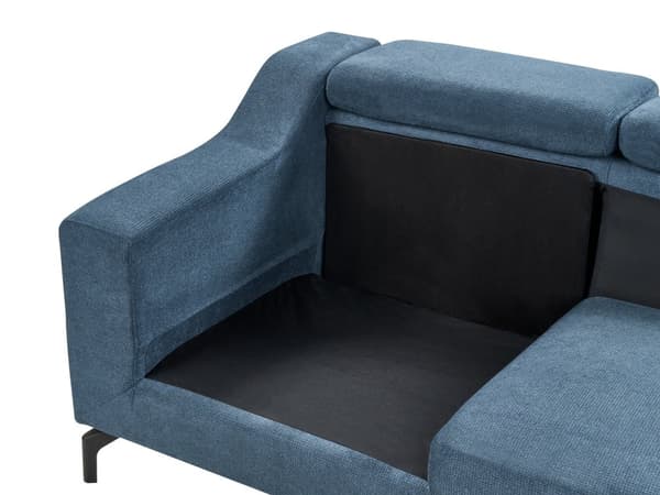 Vänstervänd Hörnsoffa med Schäslong Blå Klädsel Justerbara Nackstöd Modern Design