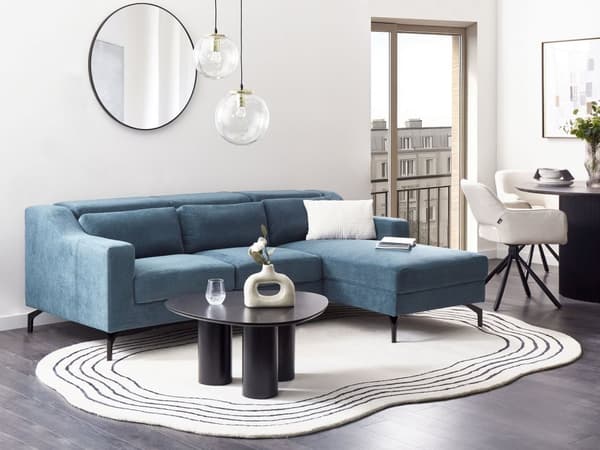 Vänstervänd Hörnsoffa med Schäslong Blå Klädsel Justerbara Nackstöd Modern Design