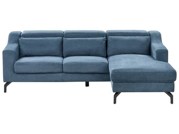Vänstervänd Hörnsoffa med Schäslong Blå Klädsel Justerbara Nackstöd Modern Design