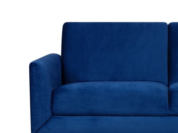 Sofa Blå Velour Stof og Sølv Krom Metalben 3 Personers Dekorativ Blød Polstret Dyb Siddemøbel Klassisk Retro Moderne Stil Stue Tilbehør