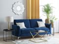 Miniatyrbillede 2 af 8: Sofa Blå Velour Stof og Sølv Krom Metalben 3 Personers Dekorativ Blød Polstret Dyb Siddemøbel Klassisk Retro Moderne Stil Stue Tilbehør