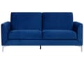 Miniatyrbillede 1 af 8: Sofa Blå Velour Stof og Sølv Krom Metalben 3 Personers Dekorativ Blød Polstret Dyb Siddemøbel Klassisk Retro Moderne Stil Stue Tilbehør
