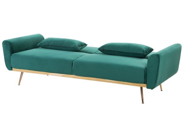 Bäddsoffa Grön Sammet 3-sits Metallben Extra Kuddar Retro