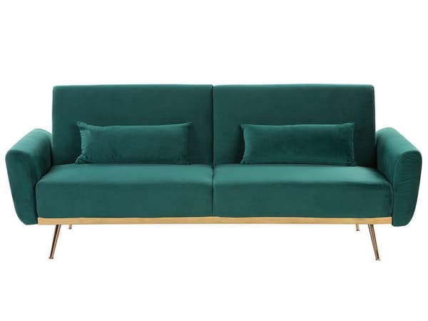 Bäddsoffa Grön Sammet 3-sits Metallben Extra Kuddar Retro