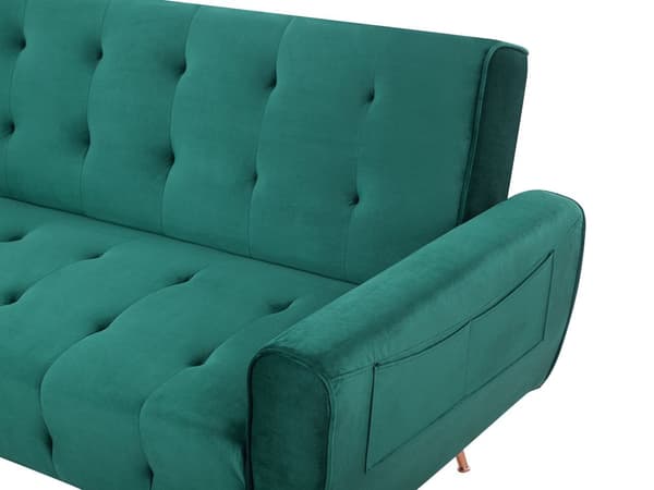 Bäddsoffa Grön Sammet 3-sits Metallben Stoppat Ryggstöd Tuftad Modern