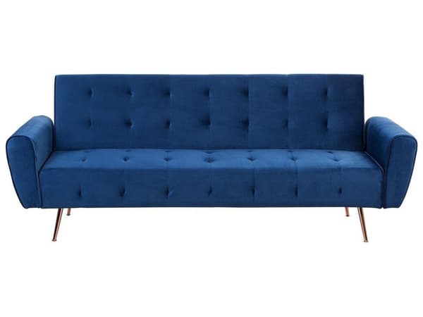 Bäddsoffa Blå Sammet 3-sits Metallben Stoppat Ryggstöd Tuftad Modern