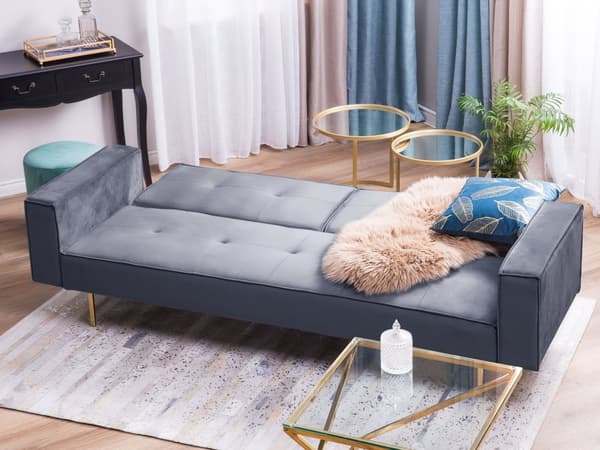 Bäddsoffa Grå Sammet 3-sitsi Modern