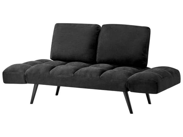 Sofa Sort Polyester Sort Metal og Skum 183/158 x 75 x 85 2 Personers Justerbar Armlæn og Sovefunktion Skandinavisk Retro Stue Værelse Tilbehør