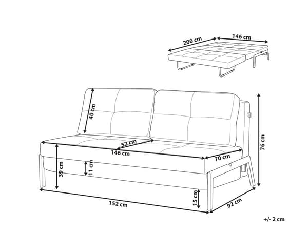 3 Personers Sort Sovesofa med Sovefunktion Skandinavisk Design
