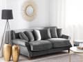 Miniatyrbillede 2 af 9: 2 Personers Grå Velour Sofa med Træben Solide Sæder Ekstra Hynder Retro Stil