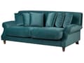 Miniatyrbillede 5 af 9: 2 Personers Blågrøn Velour Sofa med Træben Solide Sæder Ekstra Hynder Retro Stil