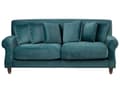 Miniatyrbillede 1 af 9: 2 Personers Blågrøn Velour Sofa med Træben Solide Sæder Ekstra Hynder Retro Stil