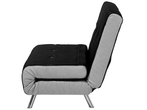 Lænestol Sort Grå Polyester 100 x 87 x 89 cm Enkelt Knap Tuftet Lænestolsseng Fold Ud Sovestol Multifunktionel Sovesofa Gæsteseng Foldemadras
