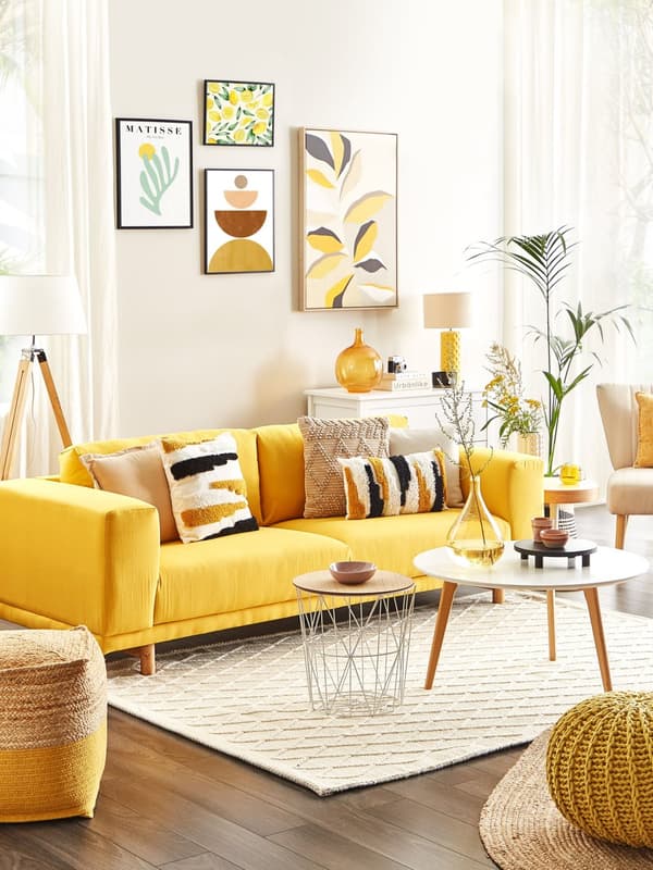 Soffa Gul 3-sits Modern Retro Stil Vardagsrum Breda Armstöd