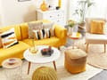 Miniatyrbild 5 av 11: Soffa Gul 3-sits Modern Retro Stil Vardagsrum Breda Armstöd