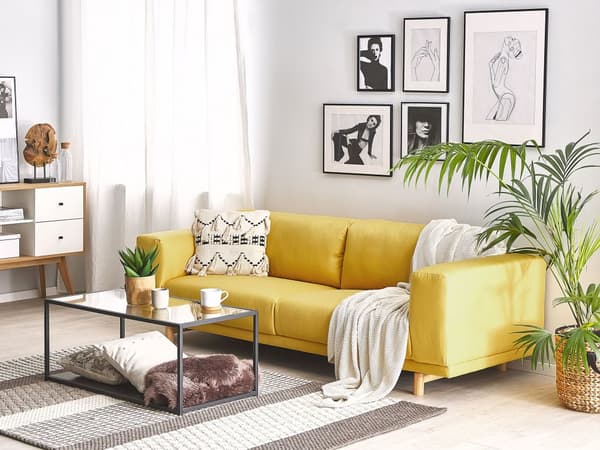 Soffa Gul 3-sits Modern Retro Stil Vardagsrum Breda Armstöd