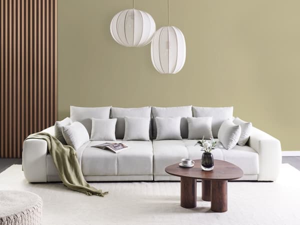 Soffa med 8 Kuddar Grå med Beige Klädsel 4-sits