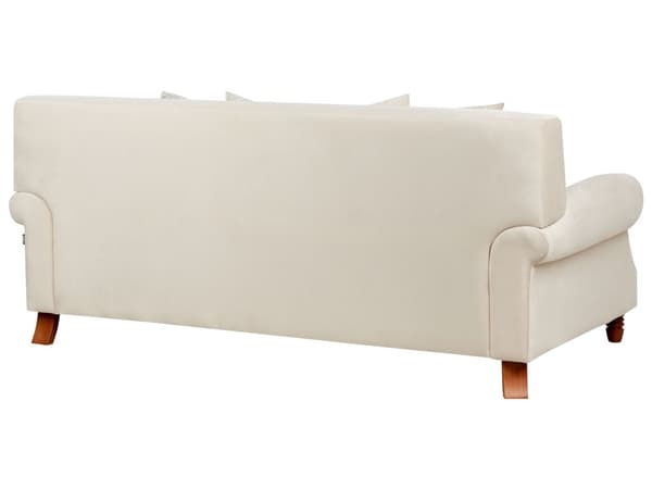 Soffa med 6 Kuddar Off-White Sammet Stoppad Trä Ben 2-sits