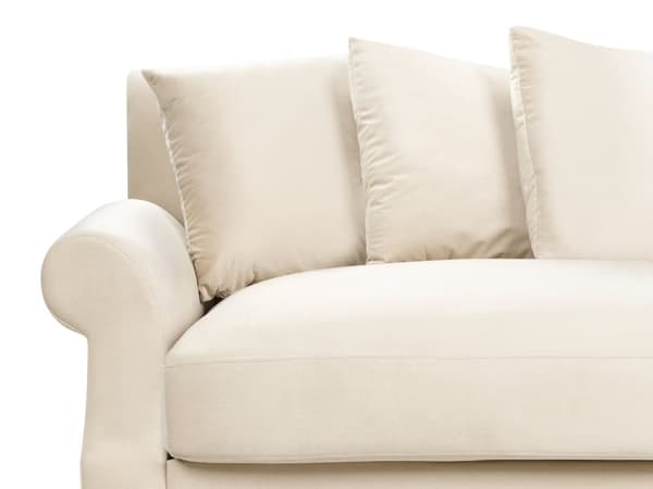 Soffa med 6 Kuddar Off-White Sammet Stoppad Trä Ben 2-sits