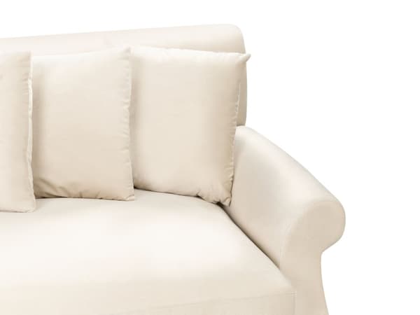 Soffa med 6 Kuddar Off-White Sammet Stoppad Trä Ben 2-sits