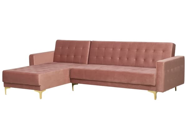 Kulmavuodesohva vaaleanpunainen 267 x 168 x 83 cm samettiverhoilu metalli vaneri neljälle oikea
