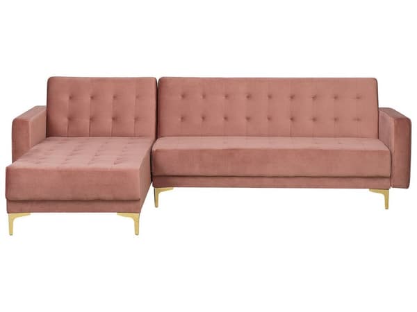 Kulmavuodesohva vaaleanpunainen 267 x 168 x 83 cm samettiverhoilu metalli vaneri neljälle oikea
