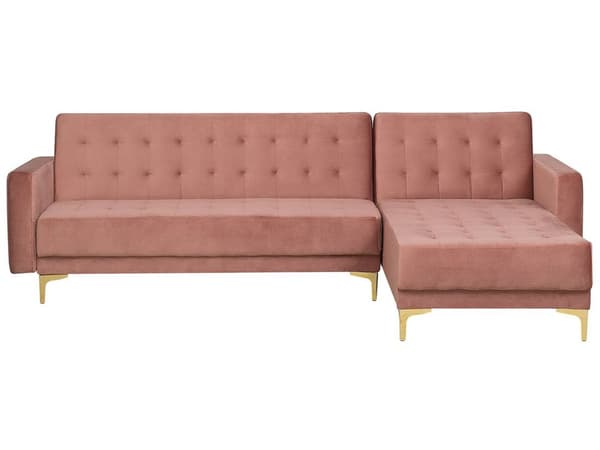 Kulmavuodesohva vaaleanpunainen 267 x 168 x 83 cm samettiverhoilu metalli vaneri neljälle vasen