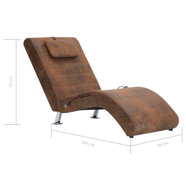 vidaXL Massageschäslong med kudde brun konstmocka