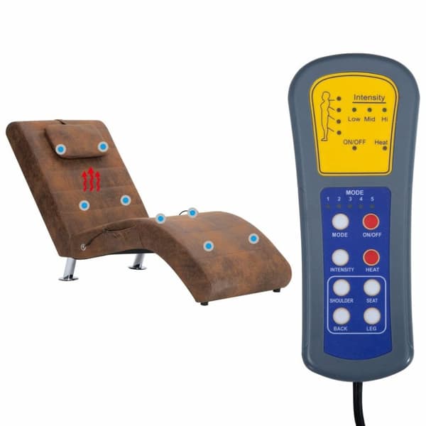 vidaXL Massageschäslong med kudde brun konstmocka