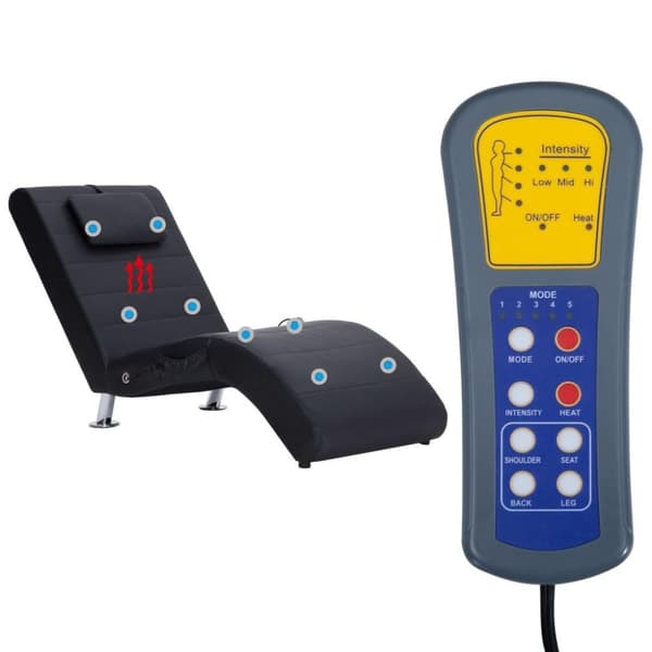 vidaXL chaiselong med massagefunktion og pude kunstlæder sort