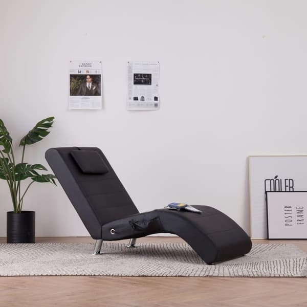 vidaXL chaiselong med massagefunktion og pude kunstlæder sort