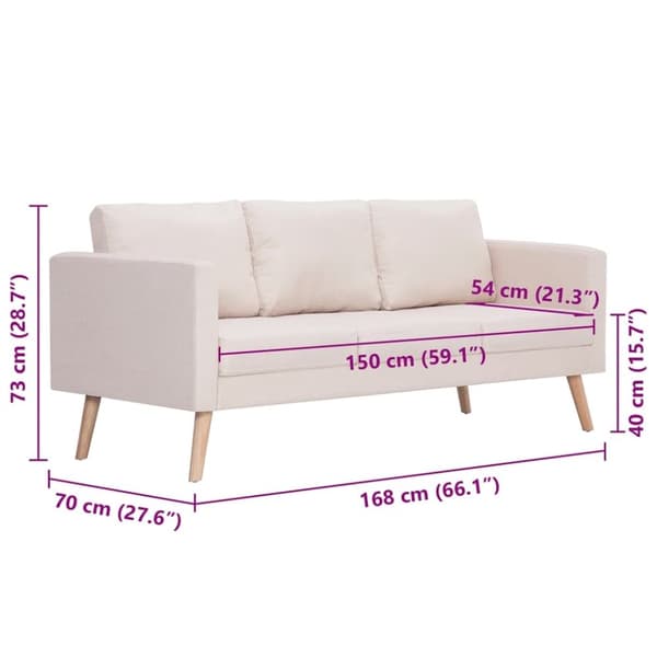 vidaXL 3-personers sofa i stof cremefarvet