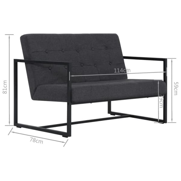 vidaXL 2-personers sofa med armlæn stål og stof mørkegrå