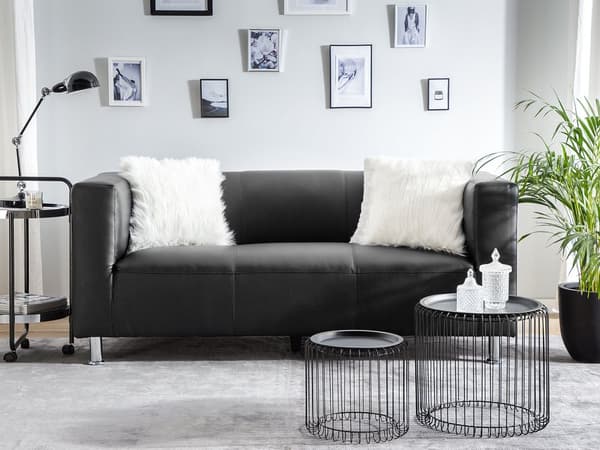 3-sits Soffa Svart Konstläder Silver Metall Ben Modern