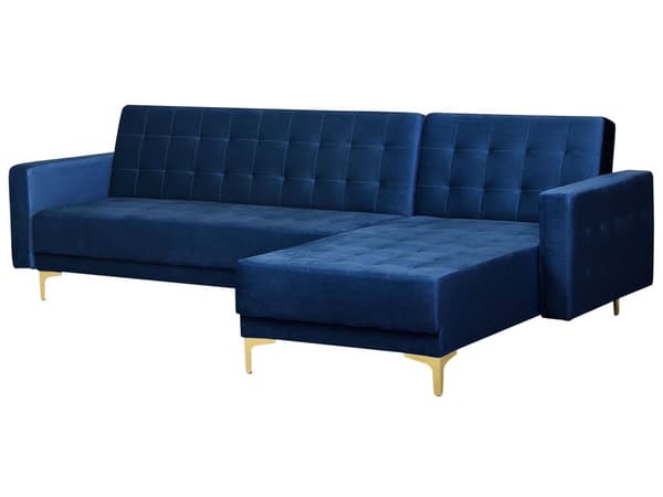 Kulmavuodesohva laivastonsininen 267 x 168 x 83 cm samettiverhoilu metalli vaneri neljälle vasen