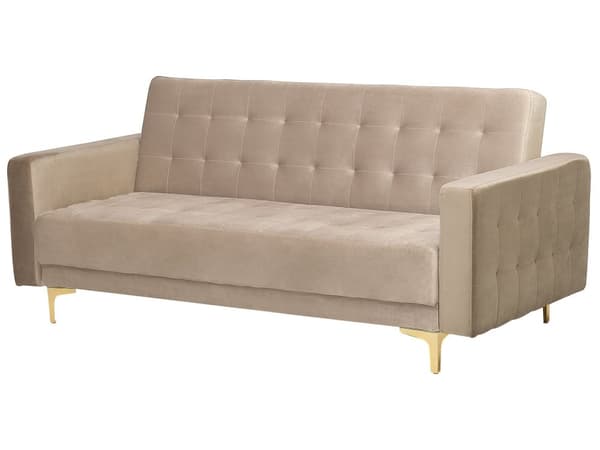 Vuodesohva hiekanruskea 186 x 88 x 83 cm samettiverhoilu metalli vaneri kolmelle