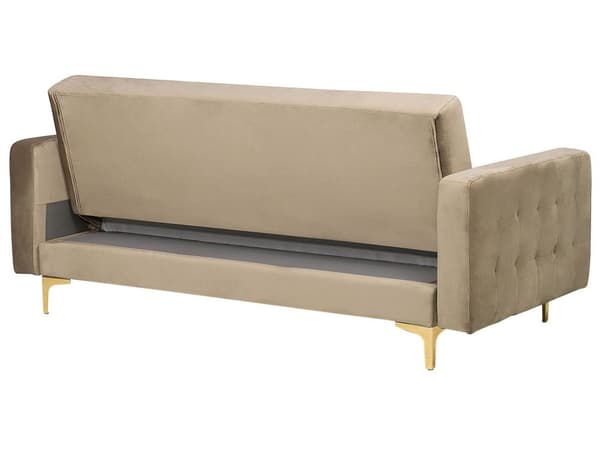 Vuodesohva hiekanruskea 186 x 88 x 83 cm samettiverhoilu metalli vaneri kolmelle
