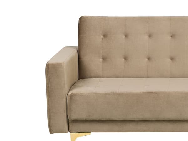 Vuodesohva hiekanruskea 186 x 88 x 83 cm samettiverhoilu metalli vaneri kolmelle