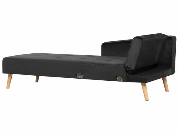 Hörnbäddsoffa med 3 Kuddar Svart Sammet Träben Högervänd Schäslong 4-sits
