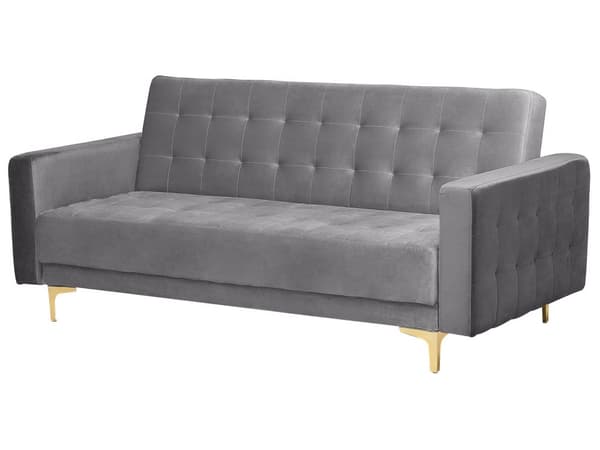 Vuodesohva harmaa 186 x 88 x 83 cm samettiverhoilu metalli vaneri kolmelle