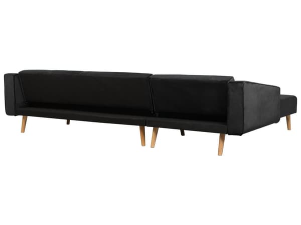 Højre hjørnesovesofa sort velour 4-personers 3 pyntepuder med sovefunktion skandinavisk stil