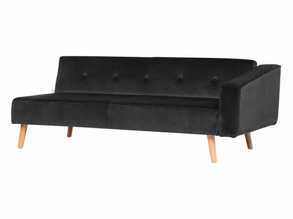 Højre hjørnesovesofa sort velour 4-personers 3 pyntepuder med sovefunktion skandinavisk stil