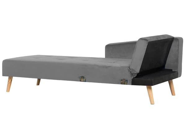 Højre hjørnesovesofa grå velour 4 personers 3 pyntepuder med sovefunktion skandinavisk stil