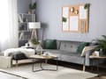 Miniatyrbillede 2 af 11: Højre hjørnesovesofa grå velour 4 personers 3 pyntepuder med sovefunktion skandinavisk stil