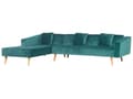 Miniatyrbillede 4 af 11: Højre hjørne tilbagelænet grøn velour 4-personers 3 pyntepuder med sovefunktion skandinavisk stil