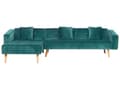 Miniatyrbillede 1 af 11: Højre hjørne tilbagelænet grøn velour 4-personers 3 pyntepuder med sovefunktion skandinavisk stil