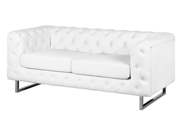 2-sits Soffa i Chesterfield-stil Vita Armar Knappat Ryggstöd Silver Ben Konstläder