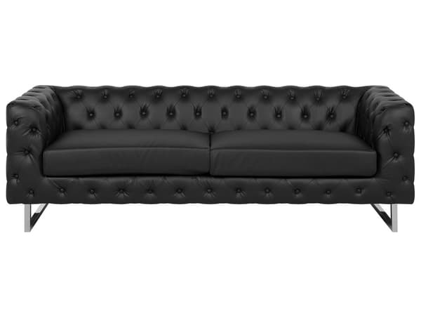 3 + 2-sits Soffgrupp i Chesterfield-stil Svart Knappat Ryggstöd Silver Ben Konstläder