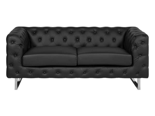 3 + 2-sits Soffgrupp i Chesterfield-stil Svart Knappat Ryggstöd Silver Ben Konstläder